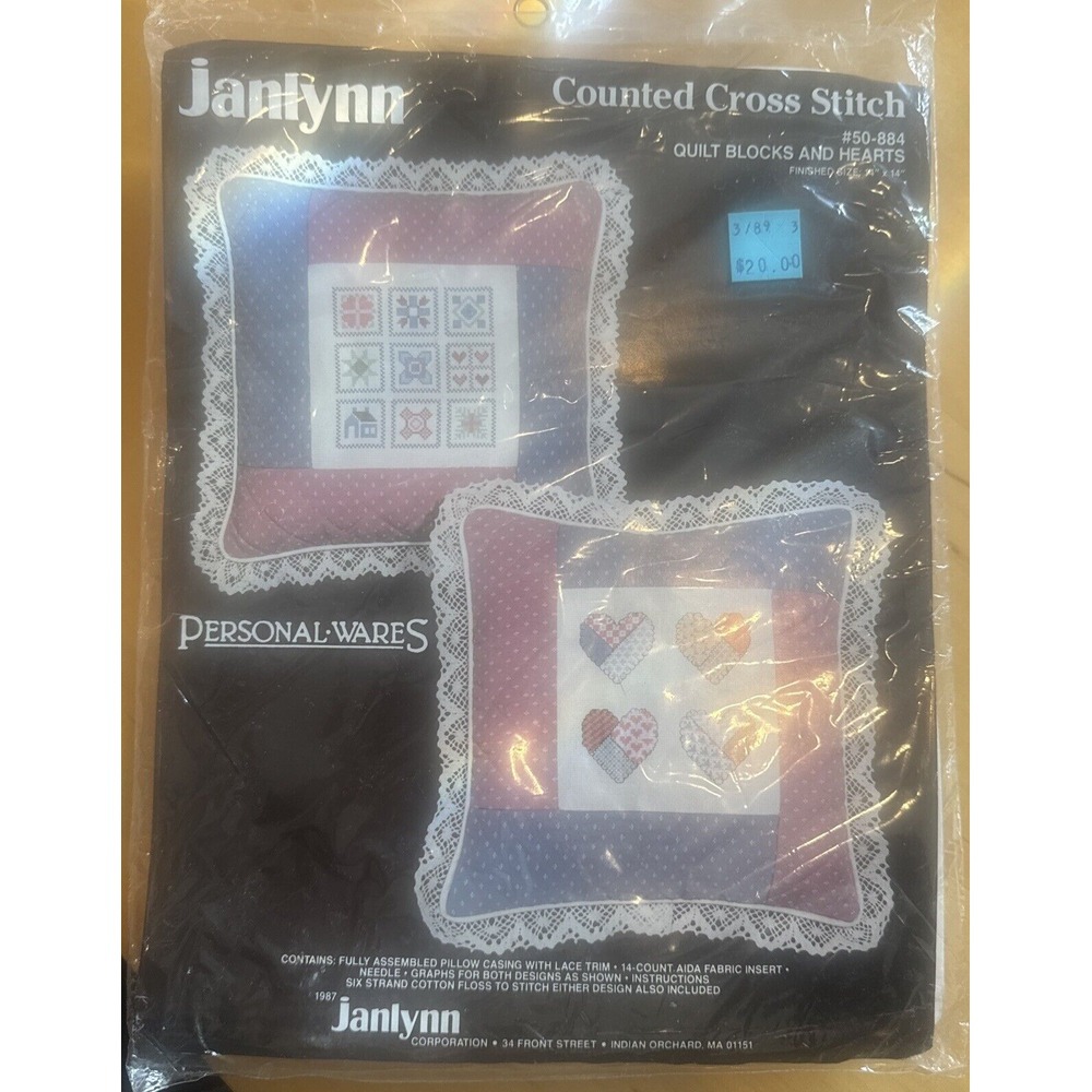 Vintage Janylynn Quilt Blocks And Hearts‎ Counted Cross Stitch Kit 1987 #50-884